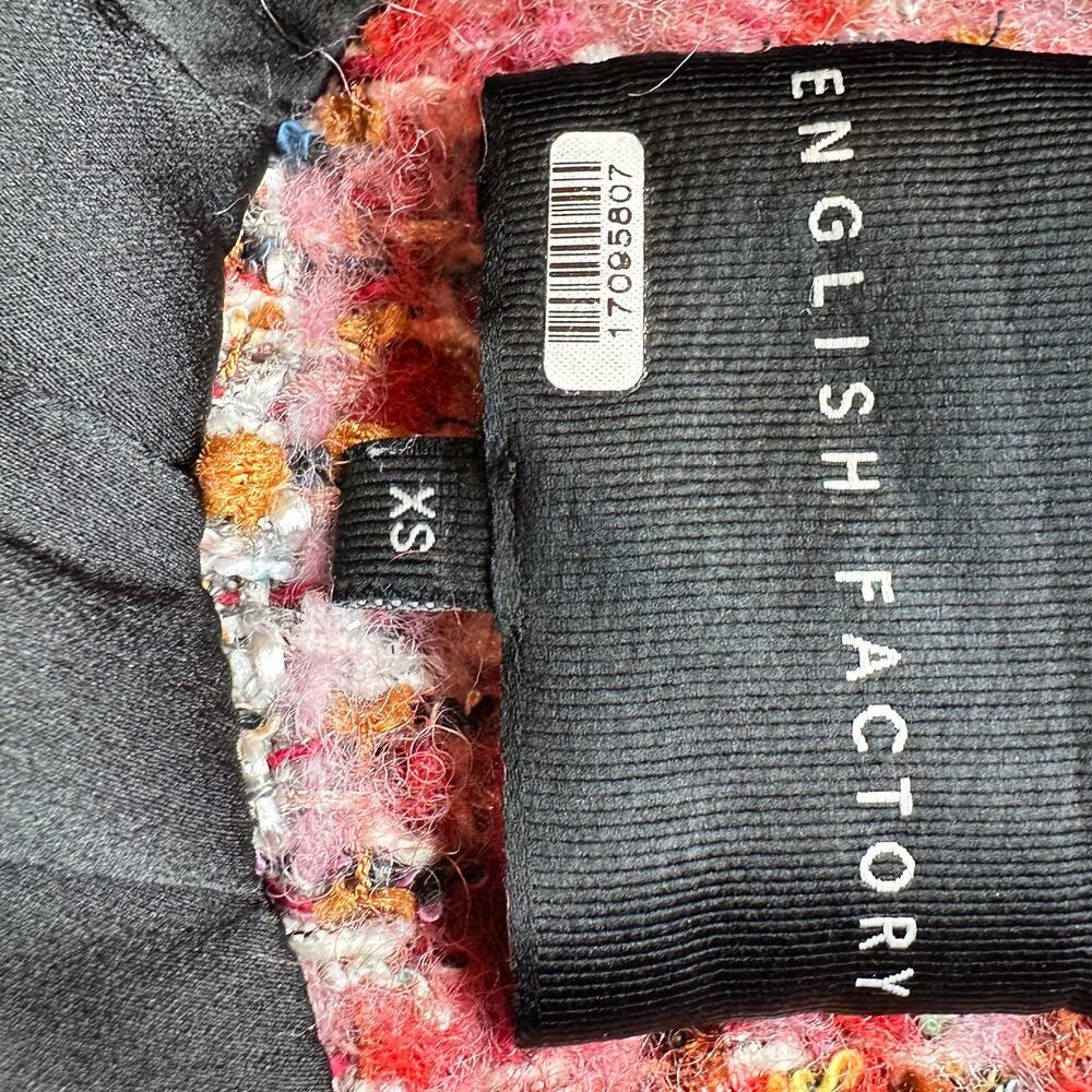 English Factory Tweed Blazer XS Boxy Boucle Faux Leather Lady Clueless $210 - Picture 10 of 10